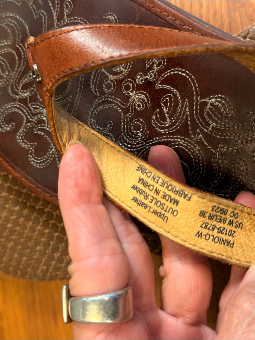 Paniolo by OLUKAI Woman’s Premium Brown Leather Sandals with Embossed Footbed - Picture 10 of 11